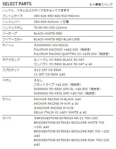 ANCHOR 2015 ROADBIKE RL8 EQUIPE SELECT PARTS（アンカー 2015年モデル ロードバイク エキップ セレクトパーツ）