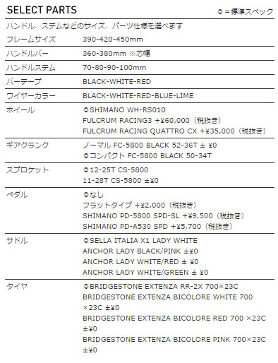 ANCHOR 2015 ROADBIKE RL8W EQUIPE SELECT PARTS（アンカー 2015年モデル ロードバイク エキップ セレクトパーツ）
