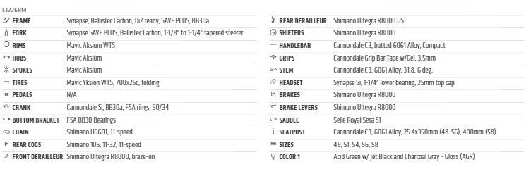 CANONDALE 2018 SYNAPSE CARBON SHIMANO ULTEGRA SPEC　COMPO（キャノンデール 2017年 シナプス カーボン アルテグラ スペック コンポ）