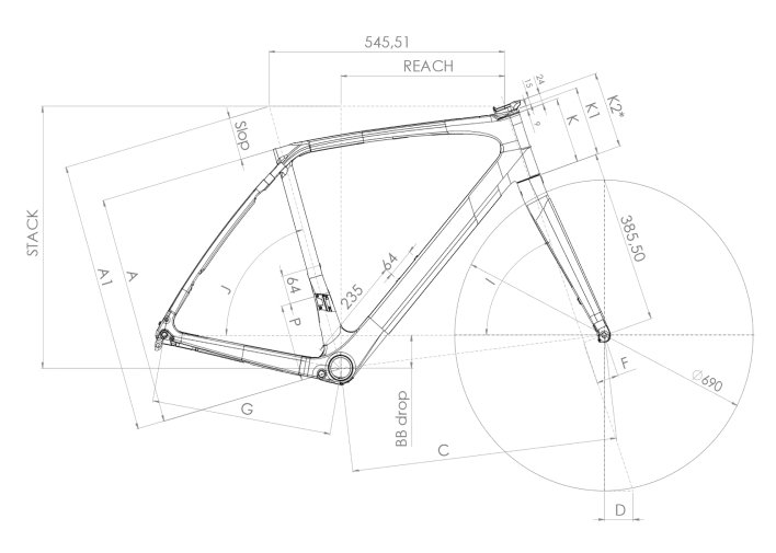 LOOK 2024 ROADBIKE ROADRACER 765 OPTIMUM 2 DISC SIZE GEOMETRY（ルック オプティマ厶2 ディスク 2024年モデル ロードバイク ロードレーサー サイズ ジオメトリー）